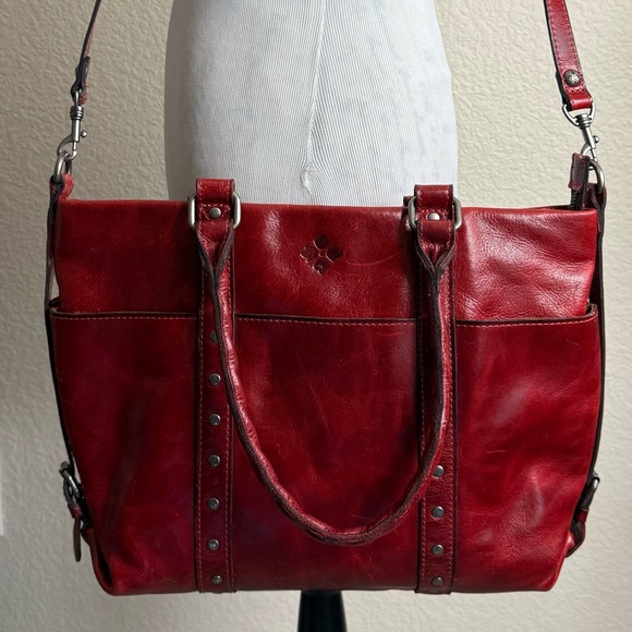 Patricia Nash Carducci Ochre Handbag Distressed Red Leather Purse Long Strap - Picture 8 of 16